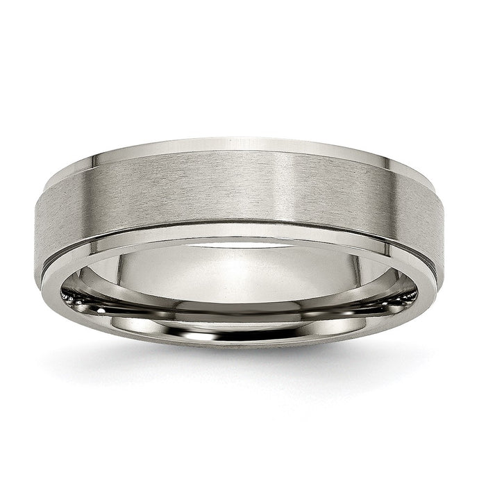 Buy Stylish Brushed Titanium 6mm Ridged Edge Chisel Band - Affordable Luxury Ring-1