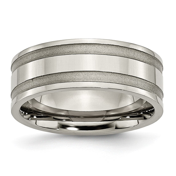 Exclusive 8mm Grooved Band in Brushed & Polished Titanium - Stylish Value!-1