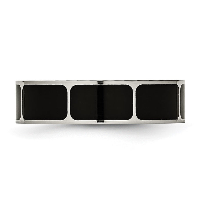 High-Quality Polished Black Enamel 6mm Flat Band in Chisel Titanium - Stylish Value-3