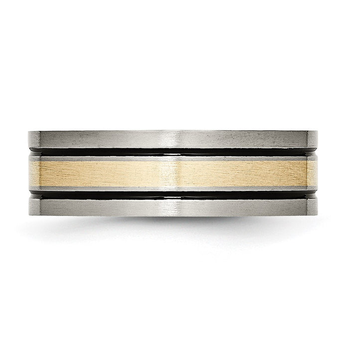 Exclusive 7mm Chiseled Titanium Flat Band with Antiqued Finish & 14K Gold Inlay-3