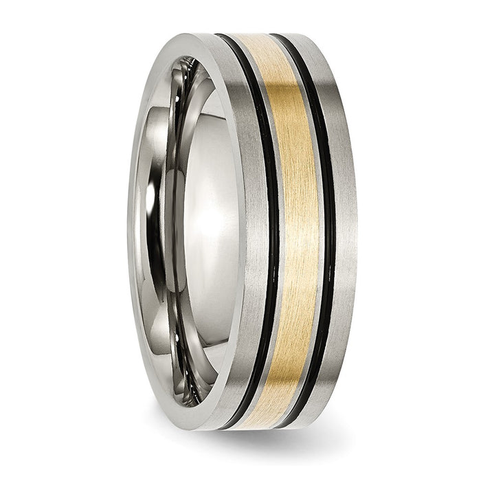 Buy Stylish 7mm Chiseled Titanium Flat Band with 14K Gold Inlay - Luxury Design-4