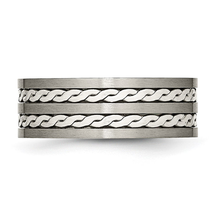 Exclusive 8mm Antiqued Chisel Titanium Band with Sterling Silver Inlay-3