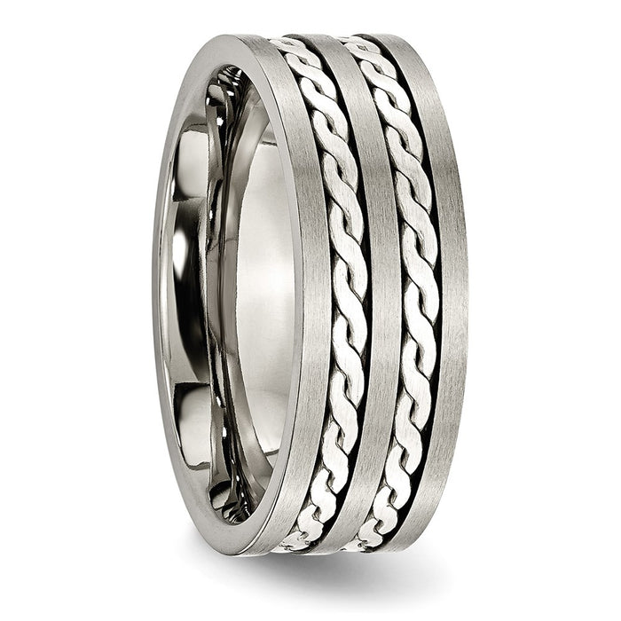 High-Quality 8mm Chisel Titanium Band with Braided Silver Inlay - Stylish Design-4