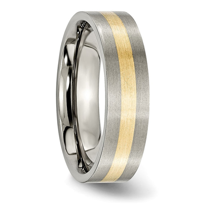 Buy Stylish 6mm Titanium Brushed Flat Band with 14K Gold Inlay - Luxury-4