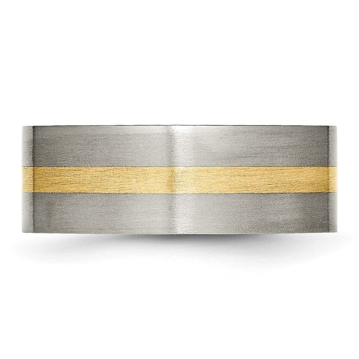 Exclusive 8mm Flat Band in Brushed Titanium with 14K Gold Inlay - Stylish Value-3