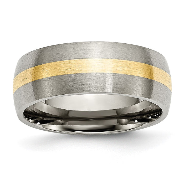 Buy Stylish 8mm Brushed Titanium Band with 14K Gold Inlay - Chisel Design-1