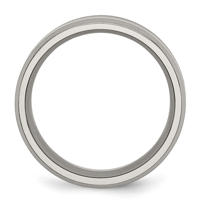 Exclusive Polished Black Enamel 8mm Beveled Edge Band in Chisel Titanium - Stylish Value-2