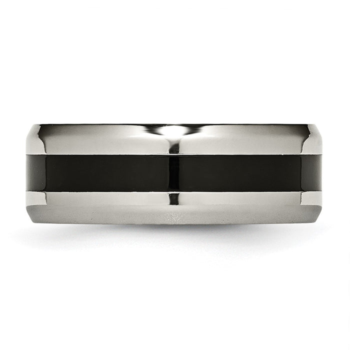 Exclusive 8mm Titanium Chisel Beveled Edge Band with Stylish Black Enamel-3