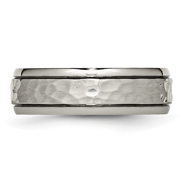 Exclusive 7mm Chiseled Titanium Band - Stylish Polished & Hammered Design-3