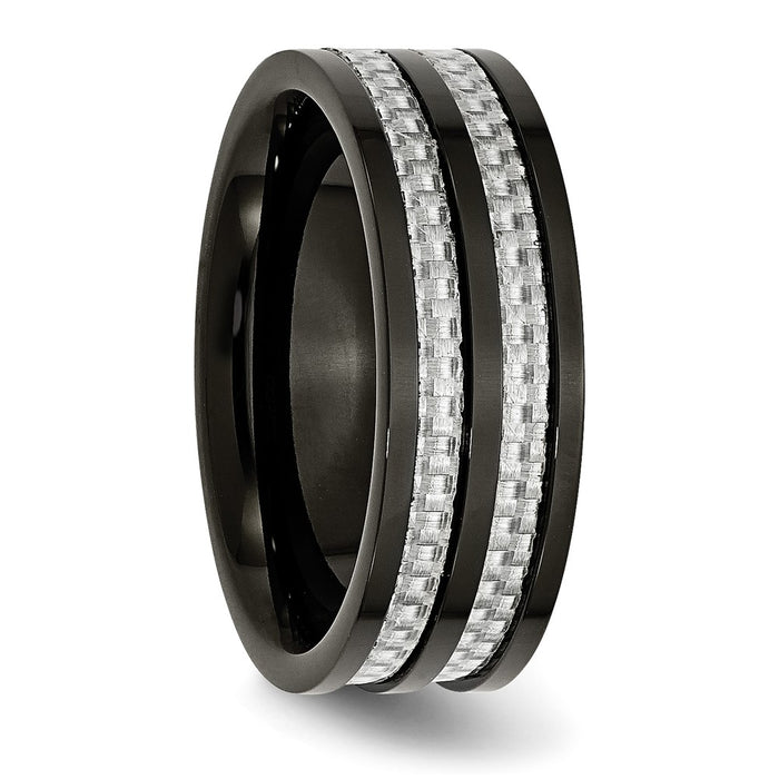 Buy Stylish 8mm Chisel Titanium Band with Polished Black IP & Grey Carbon Fiber-4