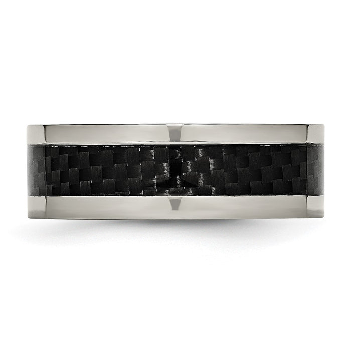 Buy Exclusive 8mm Chiseled Titanium Band with Black Carbon Fiber Inlay-3