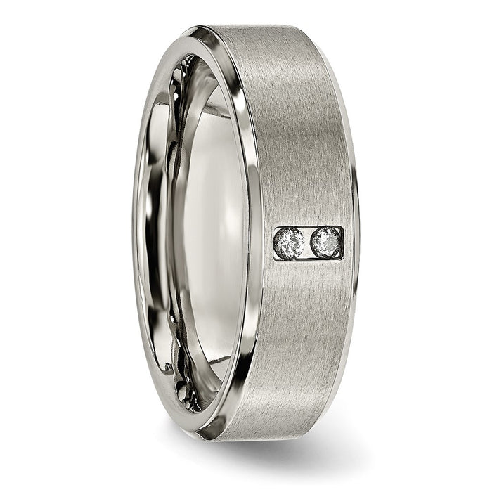 Order Stylish Brushed Titanium 7mm Band with Diamond Accent - Luxury Value!-5
