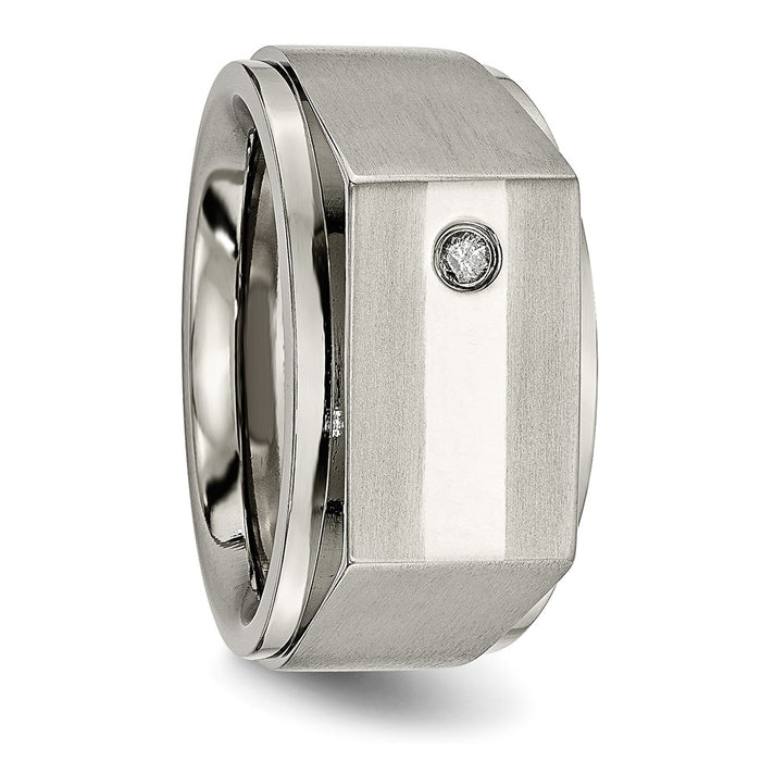 Buy Stylish Chisel Titanium Signet Ring with 1/20 Carat Diamond & Satin Finish-5