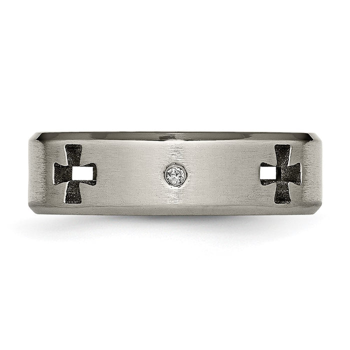 Buy Stylish Chisel Titanium 7mm Band with 1/20 Carat Diamond Cut-Out-4