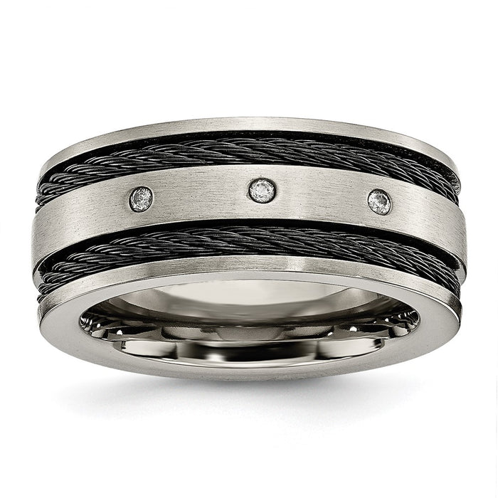 Shop Exclusive 10mm Chisel Titanium Brushed Black IP-Plated Band with Diamond Accent-1