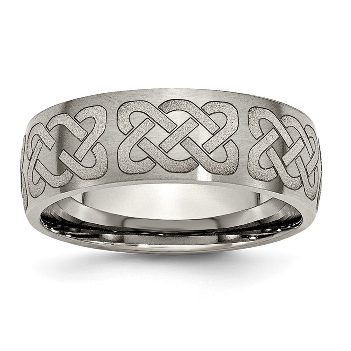 Buy Stylish Brushed Titanium 8mm Band with Celtic Engraving | Luxury Value-1