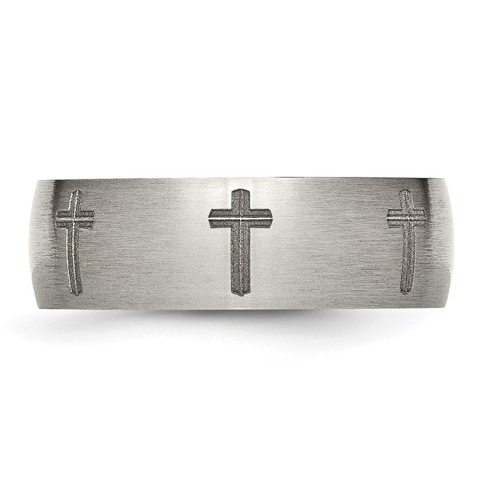 High-Quality Brushed Titanium 8mm Band with Chiseled Cross Design - Stylish Value-3
