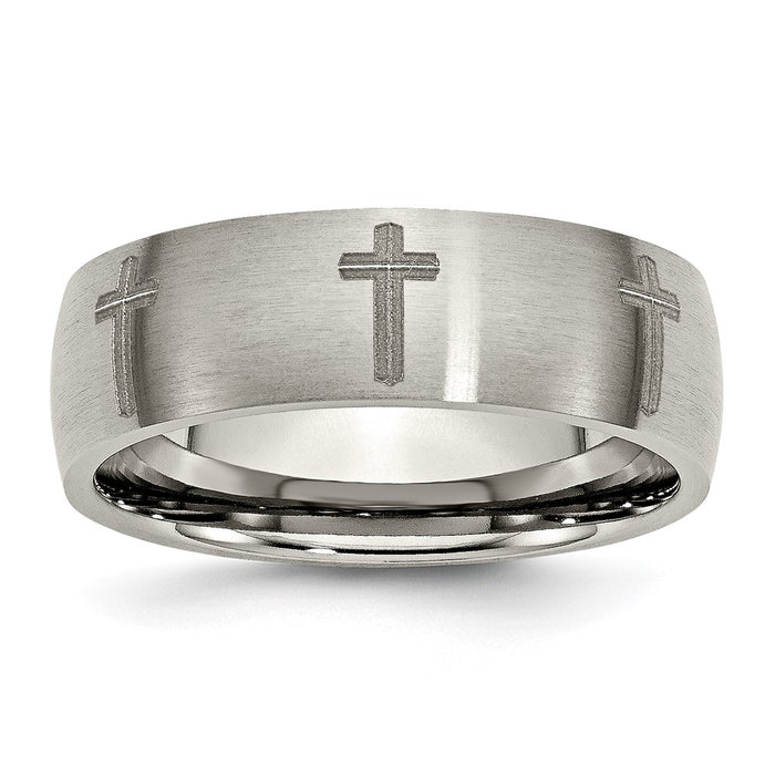 High-Quality Brushed Titanium 8mm Band with Chiseled Cross Design - Stylish Value-1