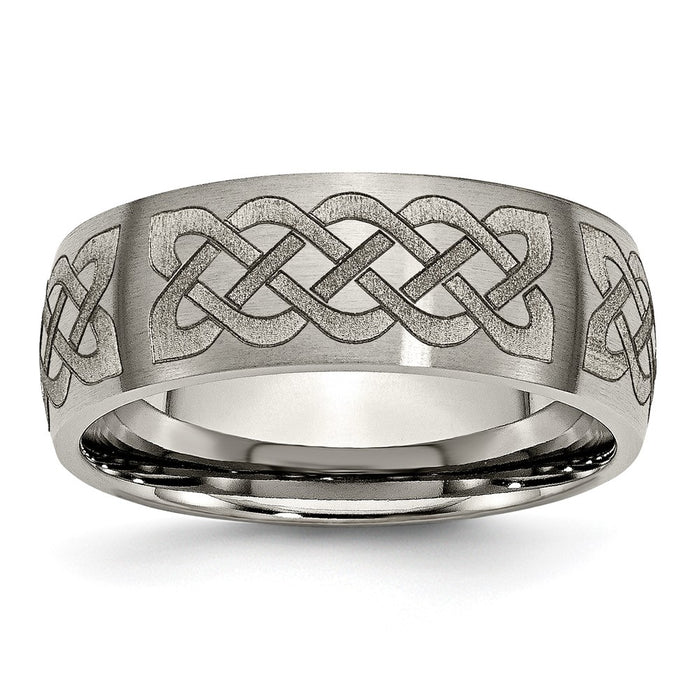 Buy Stylish 8mm Titanium Brushed Celtic Laser Engraved Chisel Band - Affordable!-1