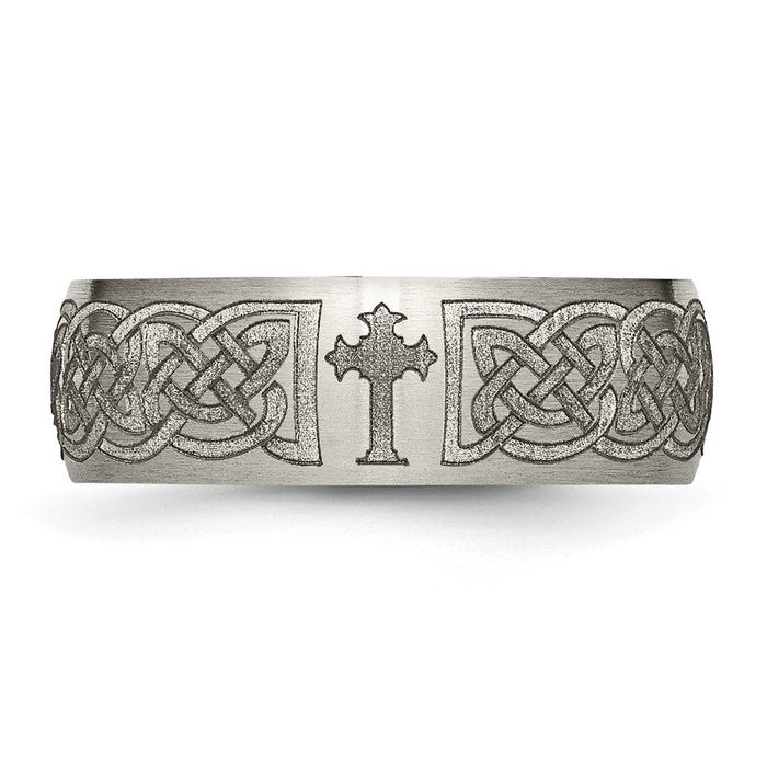 Buy Stylish Brushed Titanium Celtic Cross 8mm Band - Luxury Laser-Engraved-4