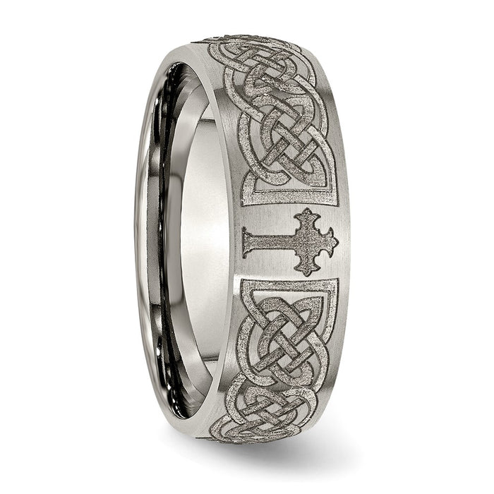 Buy Luxury Brushed Titanium Celtic Cross Band - 8mm, Laser-Engraved Design-5