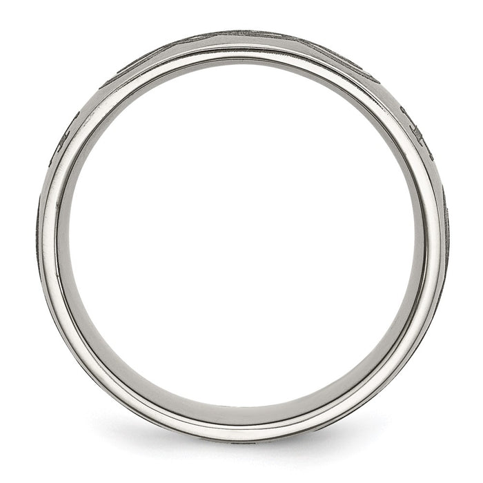 Buy Stylish Brushed Titanium 8mm Band with Chiseled Cross Laser Design-2