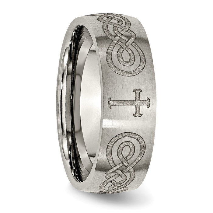Buy Stylish 8mm Brushed Titanium Band with Chiseled Cross Design - Luxury Look!-5
