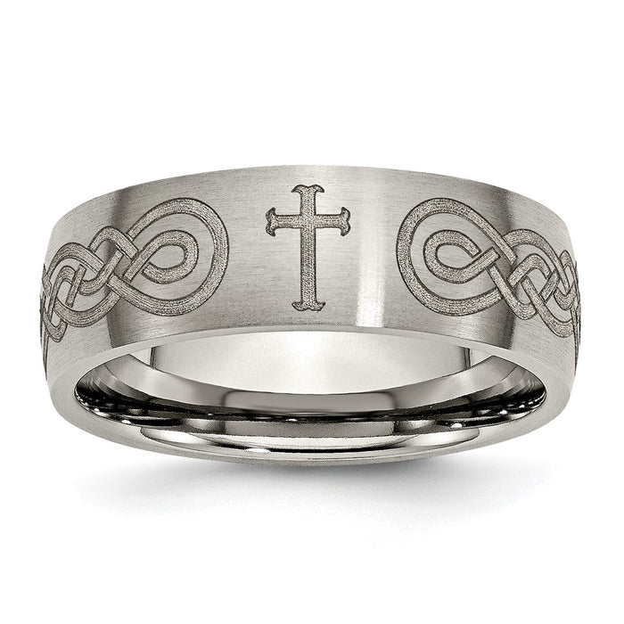 Buy Stylish 8mm Brushed Titanium Band with Chiseled Cross Design-1