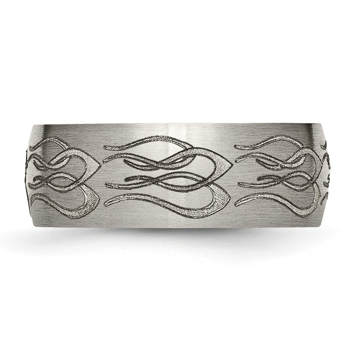 Exclusive 8mm Brushed Titanium Band with Chiseled Flame Design - Stylish Value-3