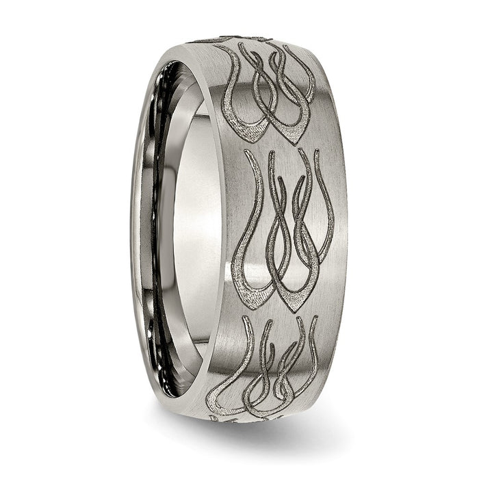 High-Quality 8mm Brushed Titanium Band with Chiseled Flame Design, Stylish Price-4