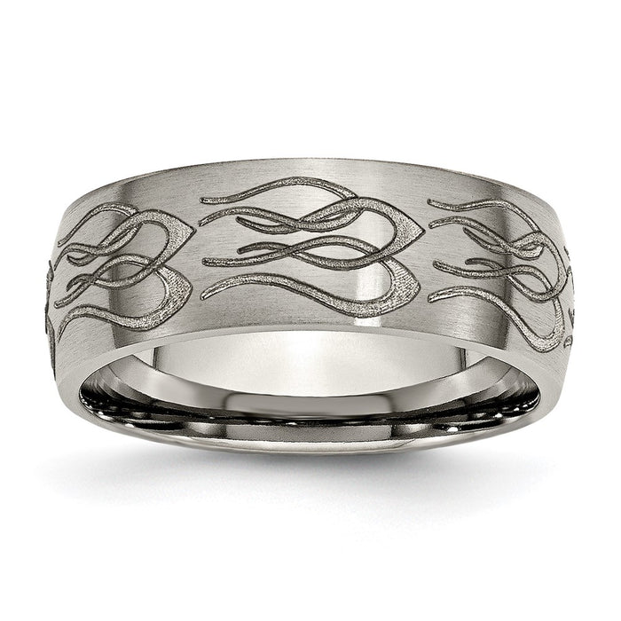 High-quality Brushed Titanium 8mm Band - Stylish Chiseled Flame Design-1