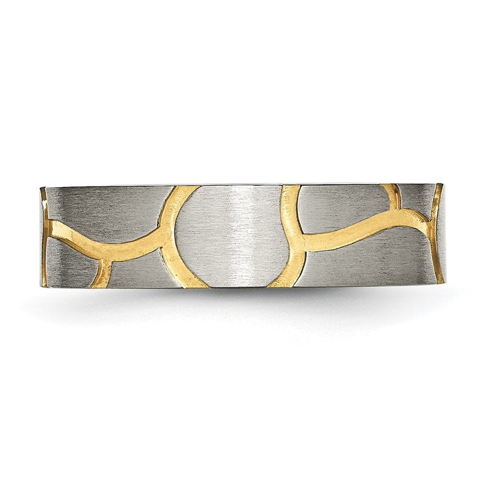 Shop Stylish Brushed Yellow IP-Plated 6mm Grooved Titanium Band - Affordable Luxury-3