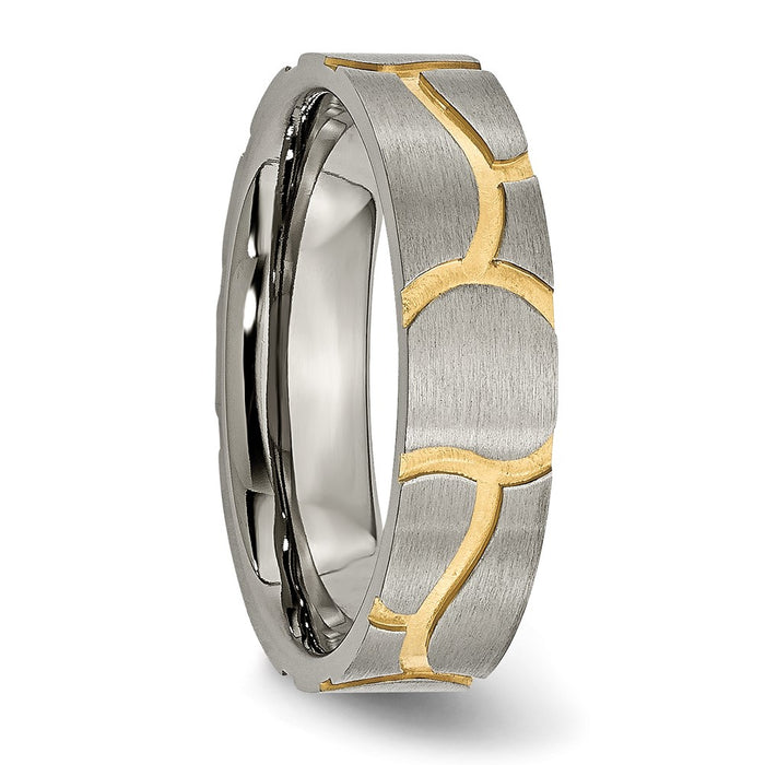Shop Stylish Brushed Yellow IP-Plated 6mm Grooved Titanium Band - Affordable Luxury-4