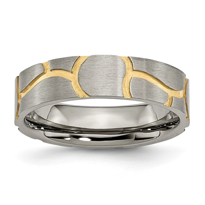 Shop Stylish Brushed Yellow IP-Plated 6mm Grooved Titanium Band - Affordable Luxury-1