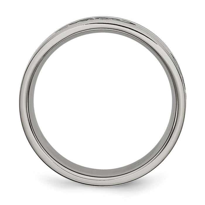 Buy Stylish 7mm Ridged Edge Band in Chiseled Titanium & Black Rubber-2