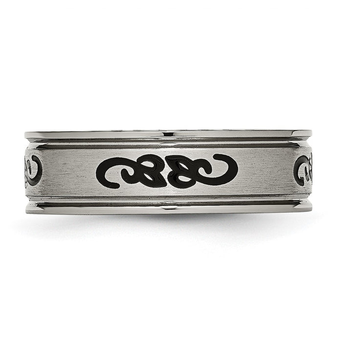 Buy Stylish 7mm Ridged Edge Band in Chiseled Titanium & Black Rubber-3