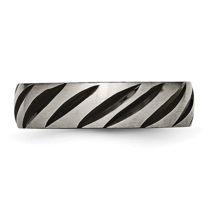 Exclusive Chisel 6mm Grooved Band - Stylish Brushed & Polished Black IP-Plated Titanium-3