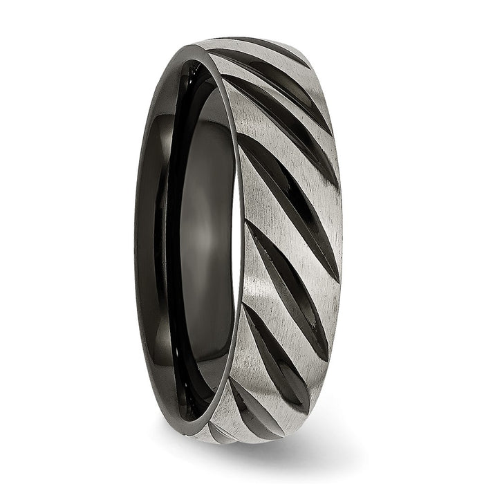 Shop Stylish 6mm Grooved Band in Brushed & Polished Black IP-Plated Titanium-4