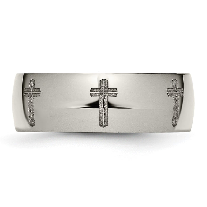 Buy Stylish Polished Titanium 8mm Band with Chiseled Cross Design - Luxury Value!-3