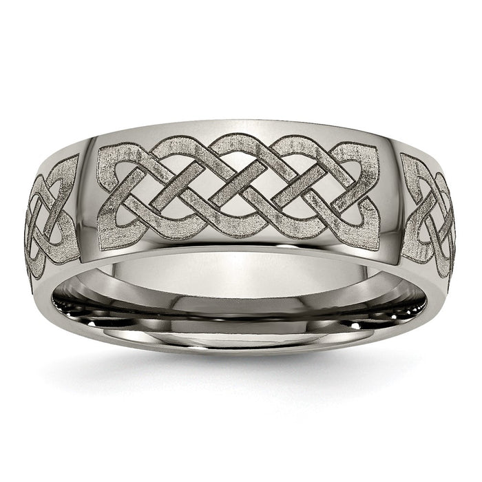 Buy Stylish Polished Titanium 8mm Celtic Laser Engraved Band - Exclusive Design-1