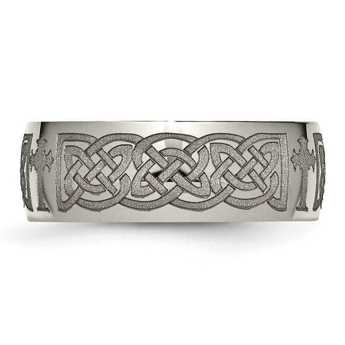 Buy Stylish Polished Titanium Celtic Cross 8mm Band - Affordable Luxury Ring-3