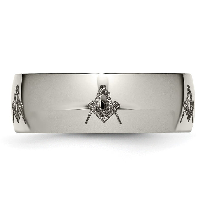 Buy Stylish 8mm Polished Titanium Band with Chiseled Masonic Engraving-3