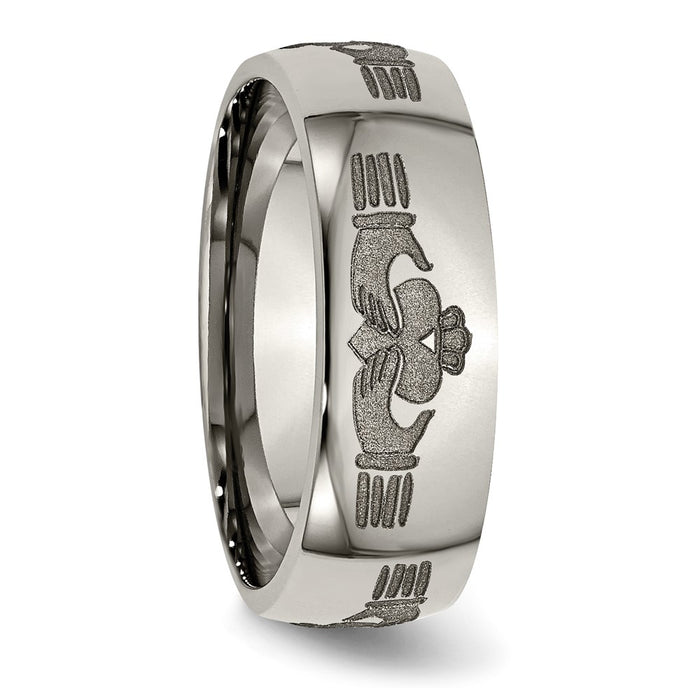 Buy Stylish 8mm Polished Titanium Claddagh Band with Laser Etching - Luxury Value!-4