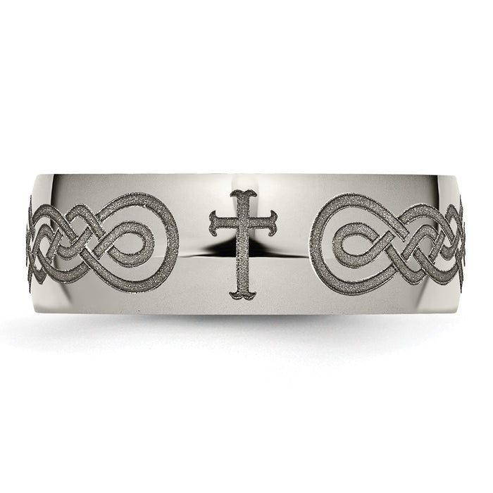 Buy Stylish 8mm Polished Titanium Band with Chiseled Cross Design - Affordable Luxury-4