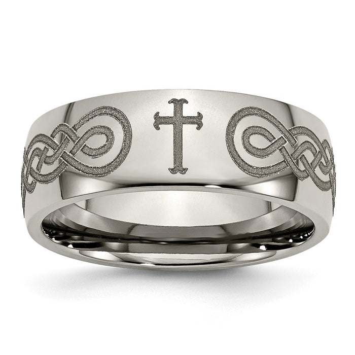 Buy Stylish 8mm Polished Titanium Band with Chiseled Cross Design - Luxury Value-1