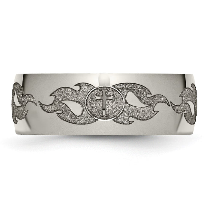 Buy Stylish 8mm Polished Titanium Band with Laser-Engraved Flame Design-3