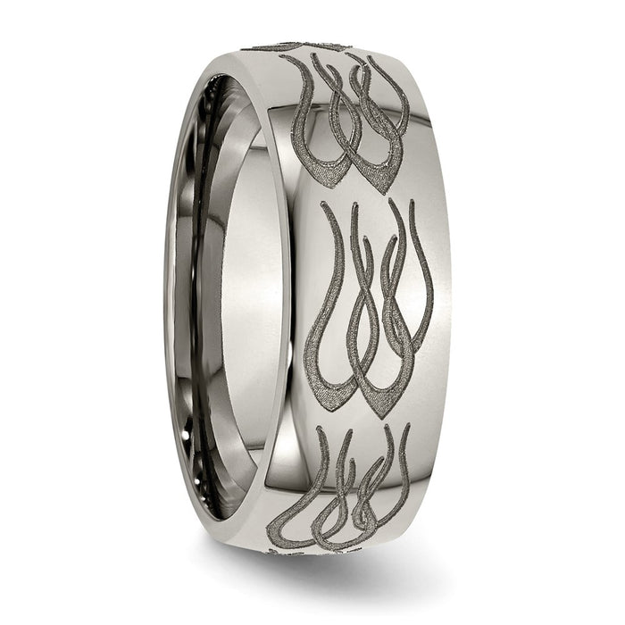 Order Stylish 8mm Polished Titanium Band with Chiseled Flame Design - Luxury!-4