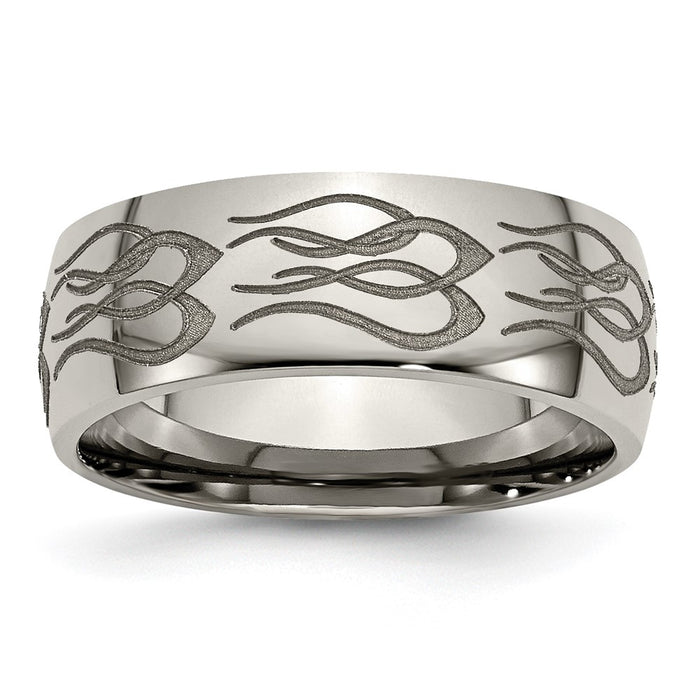 Order Stylish 8mm Polished Titanium Band with Chiseled Flame Design-1