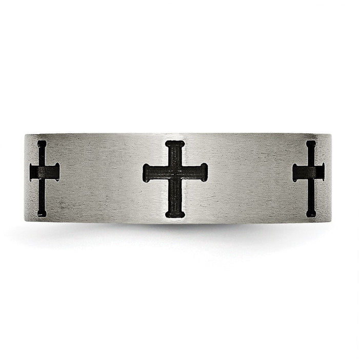 High-Quality 7mm Brushed Black IP-Plated Titanium Cross Band - Stylish Design-3