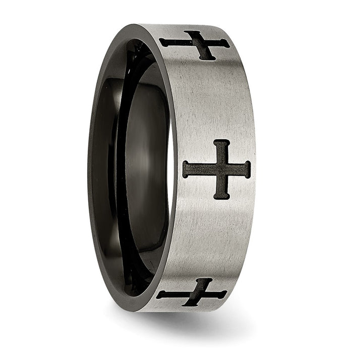 Exclusive 7mm Brushed Black IP-Plated Titanium Cross Band - Stylish Value!-4